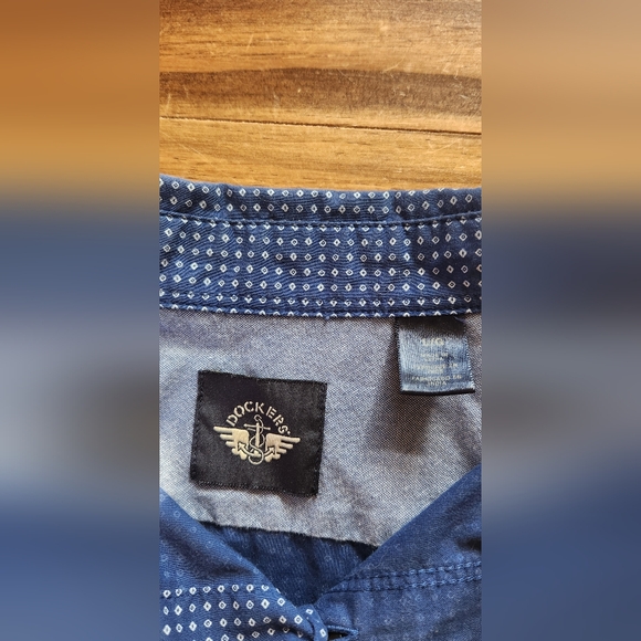 DOCKERS - Shirt L Blue White Geometric Button-up, 1 Pocket, Embroidered Logo - Picture 4 of 13